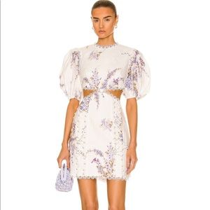 Zimmerman Jude cutout crochet-trimmed floral-print linen mini dress size 1